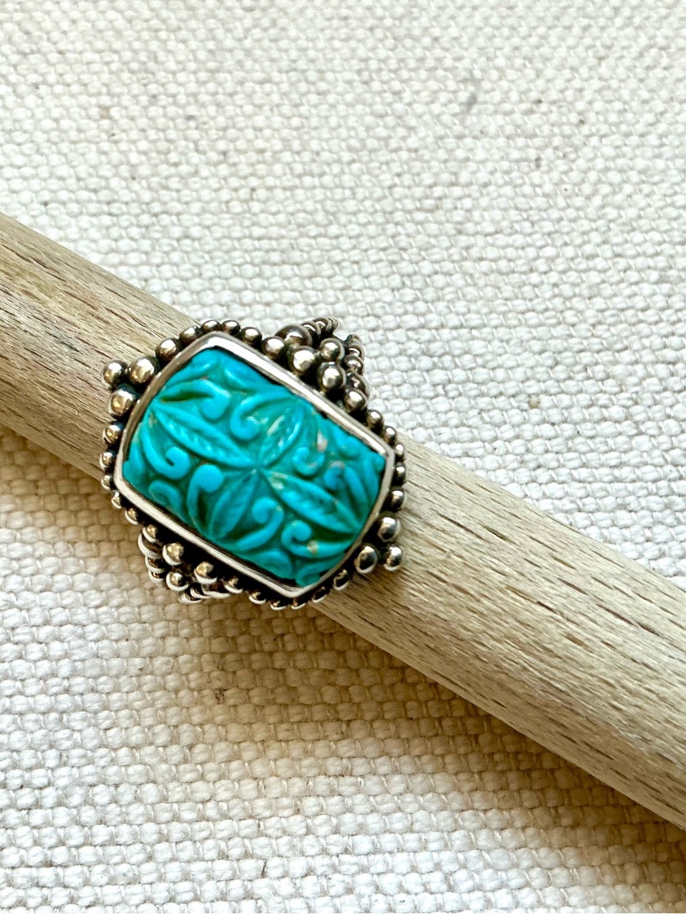 Stephen Dweck Sterling Silver Carved Turquoise Ring Sz 9 Neiman Marcus
